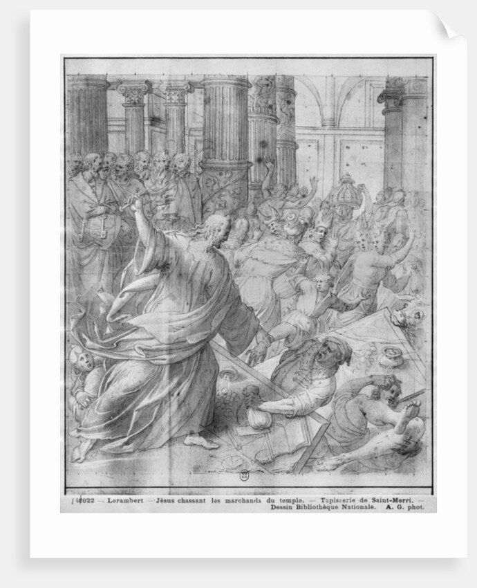 Life of Christ, Jesus chasing the merchants from the Temple, preparatory study of tapestry cartoon for the Church Saint-Merri in Paris, c.1585-90 by Henri Lerambert