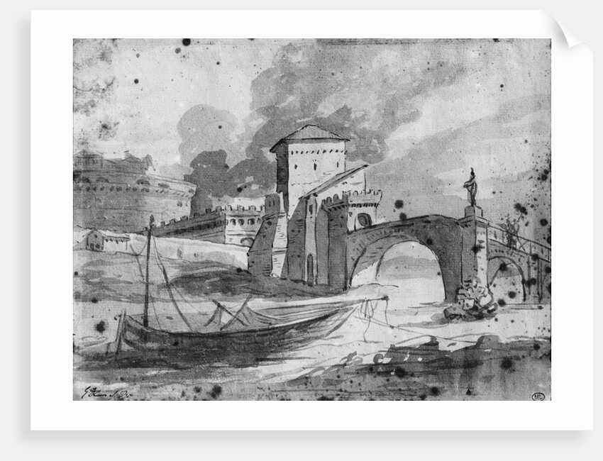 View of the Tiber near the bridge and the castle Sant'Angelo in Rome, c.1775-80 by Jacques Louis David