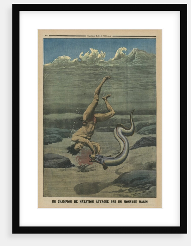A swimming champion attacked by a sea monster by French School