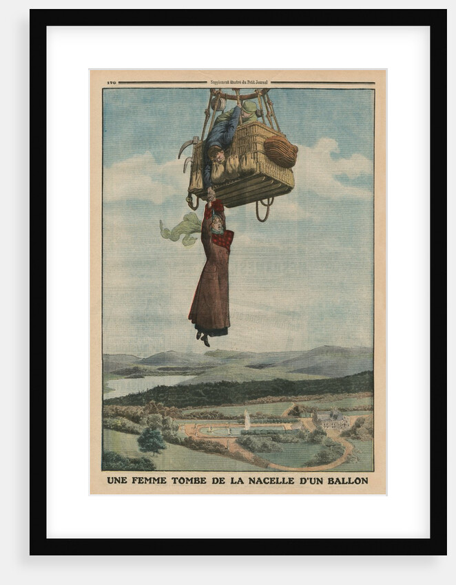 A woman falling down from the gondola of a balloon by French School