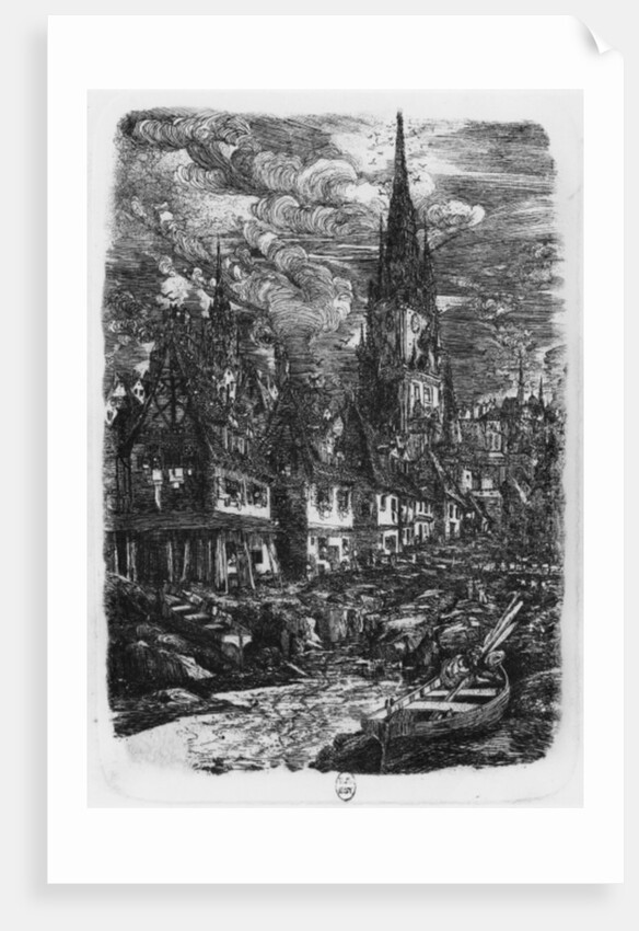 Fishing port with pointed steeple, 1860 by Rodolphe Bresdin
