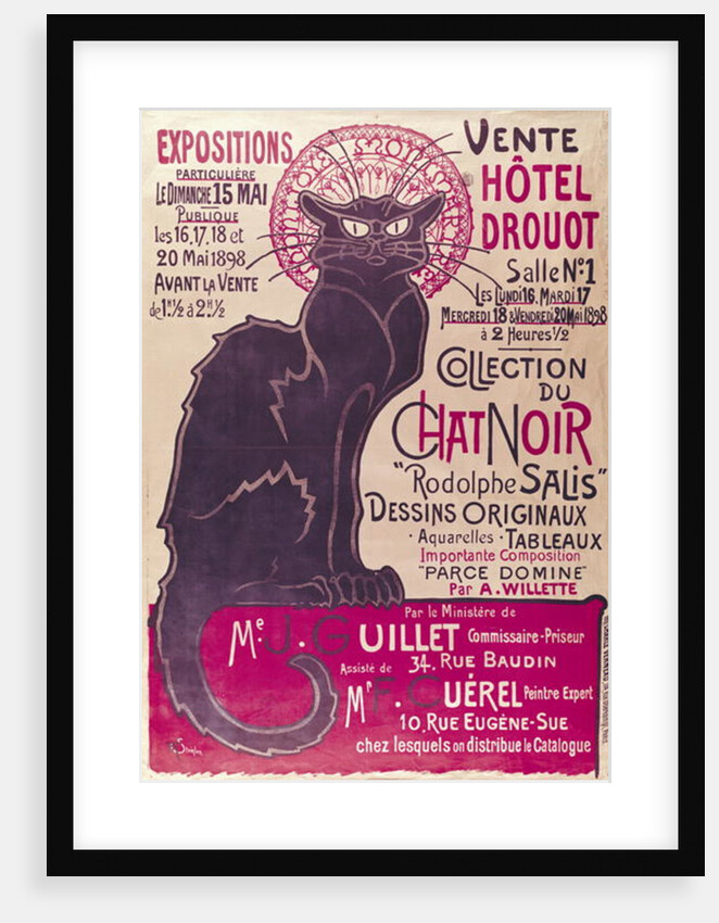 Poster advertising an exhibition of the 'Collection du Chat Noir' cabaret at the Hotel Drouot, Paris, May 1898 by Theophile Alexandre Steinlen