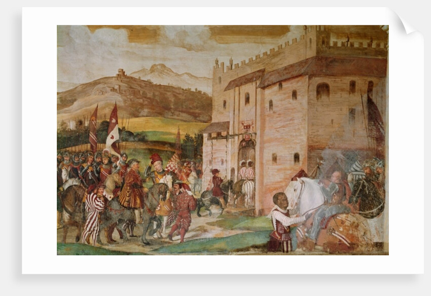 Reception of King Christian I of Denmark by the condottiere, Bartolomeo Colleoni, at the Castle of Malpaga in 1474, 1520-30 by Girolamo Romanino