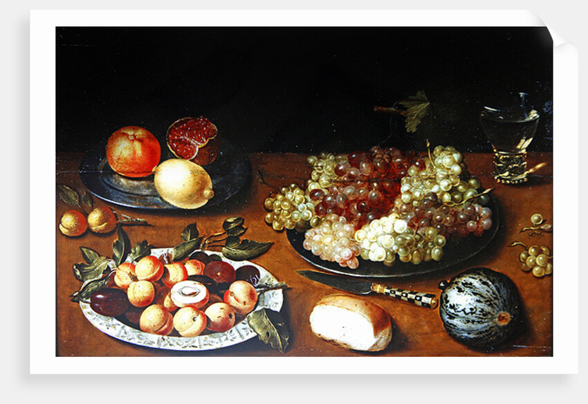 Still life with grapes, pomegranates and apricots by Osias the Elder Beert