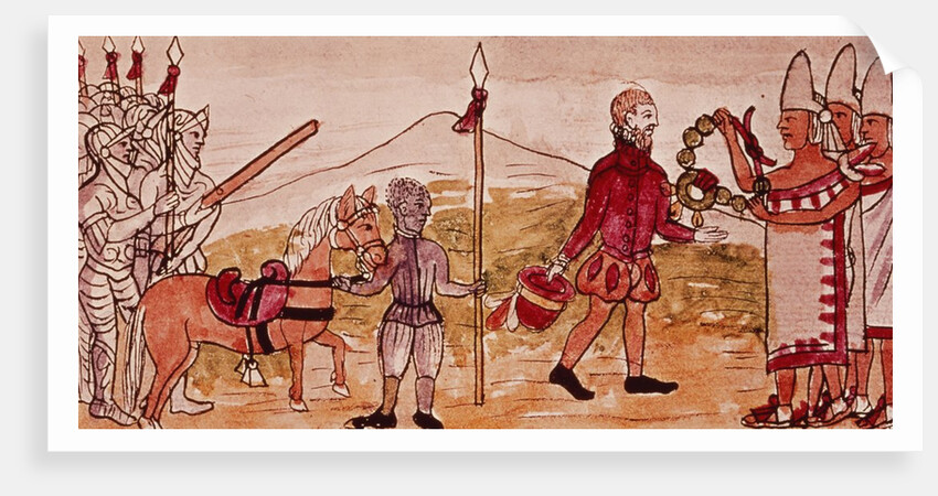 Fol.208v Meeting of Hernando Cortes and Montezuma, miniature from the 'History of the Indians' by Diego Duran, 1579 by Diego Duran