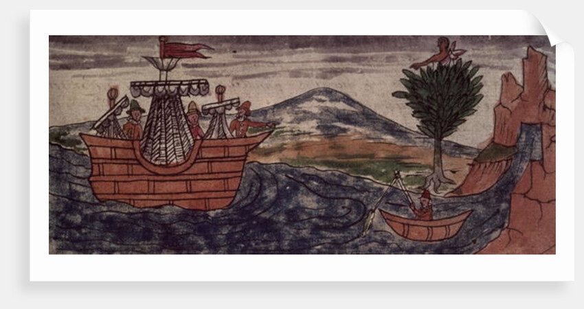 An Indian spy observes the arrival of a Spanish ship on the Mexican coast, 1579 by Diego Duran