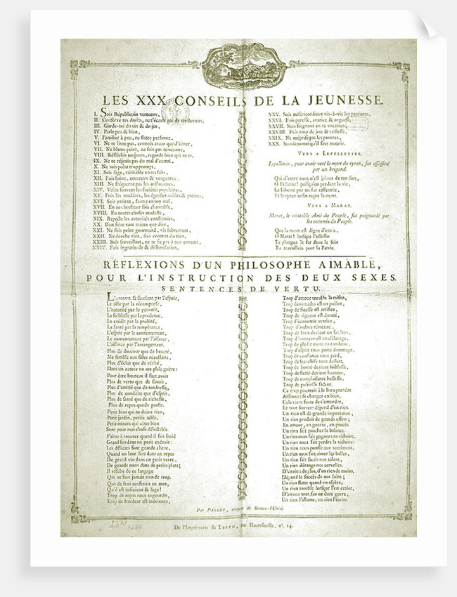 Thirty Pieces of Advice for the Young: Reflections of a philosopher for the instruction of both sexes, 1794 by Pierre Francois Palloy
