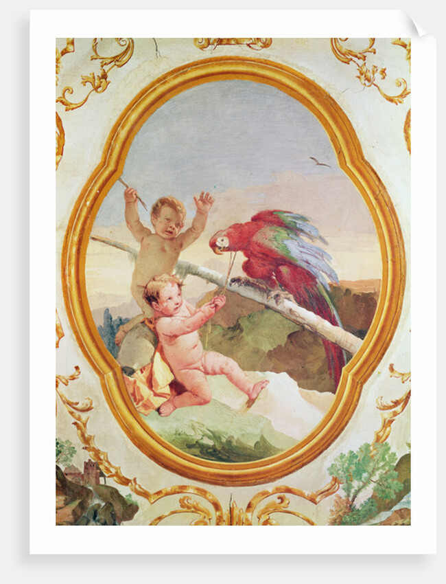 Two putti playing with a parrot by Giovanni Battista Tiepolo
