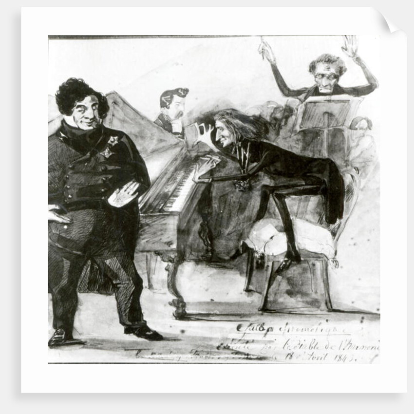 Galop Chromatique Caricature of Luigi Lablache, Franz Liszt at the piano and Francois Habeneck by Henri Lehmann