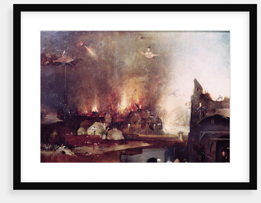 Detail of the village on fire by Hieronymus Bosch