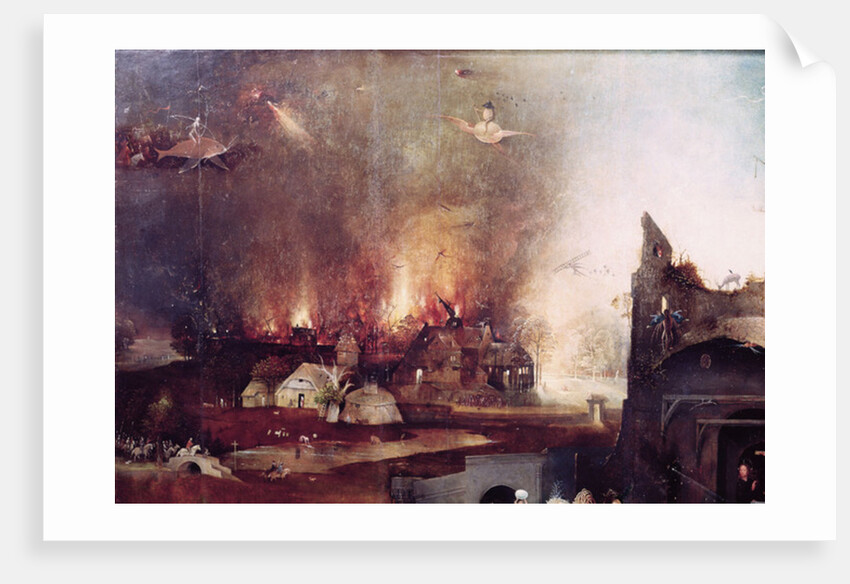 Detail of the village on fire by Hieronymus Bosch