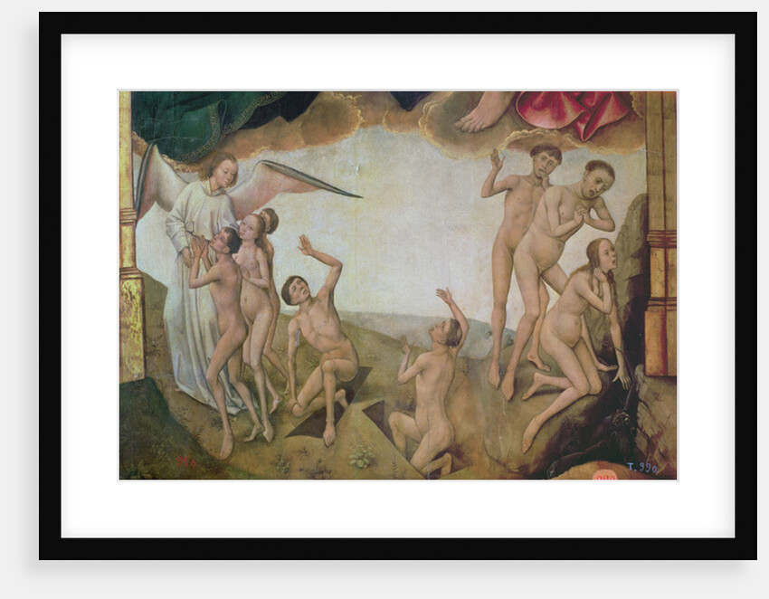 An angel welcomes the blessed into heaven while on the right the damned are being dragged down by devils to hell by Vrancke van der Stockt