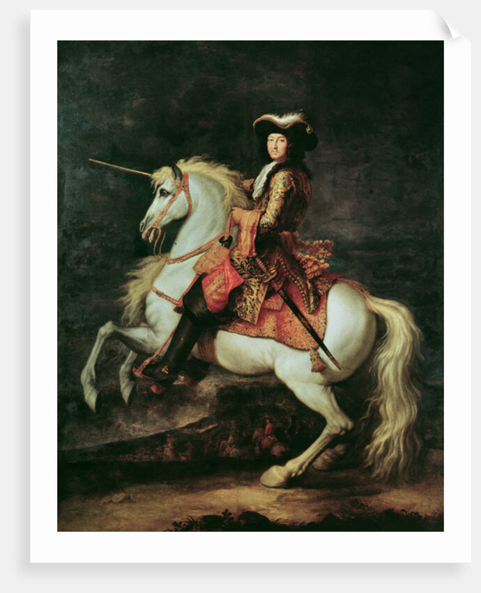 Portrait of Louis XIV on a horse by Adam Frans van der (attr. to) Meulen