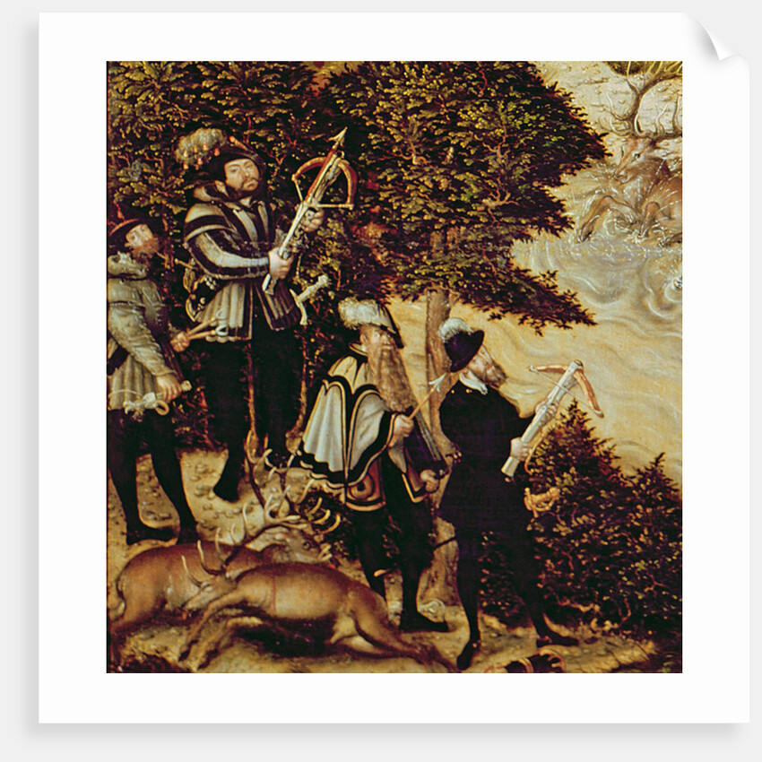 Johann Friedrich the Magnanimous, Elector of Saxony and Emperor Charles V hunting deer near Hartenfels Castle, Torgau, 1544 by Lucas the Elder Cranach