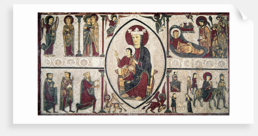 Altar Frontal from the Church of Santa Maria de Cardet, Vall de Boi, Spain, depicting the Madonna and four scenes from her life, 1150-1200 by Ribagorça Workshop Johannes Pintor