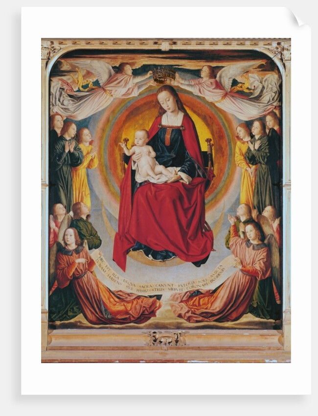 Coronation of the Virgin, centre panel from the Bourbon Altarpiece, c.1498 by (fl.c.1483-c.1529) Master of Moulins