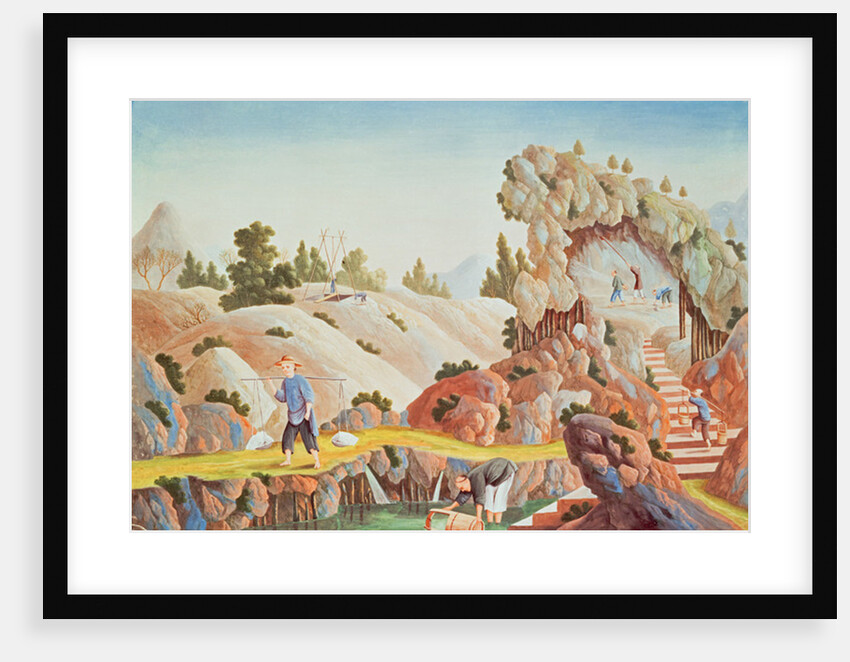 Peasants quarrying and collecting kaolin for a porcelain factory by School Chinese