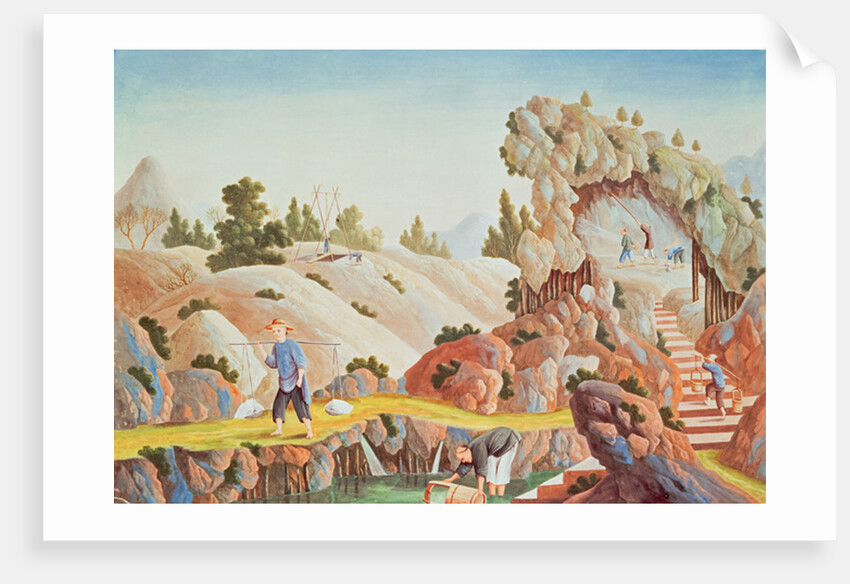 Peasants quarrying and collecting kaolin for a porcelain factory by School Chinese