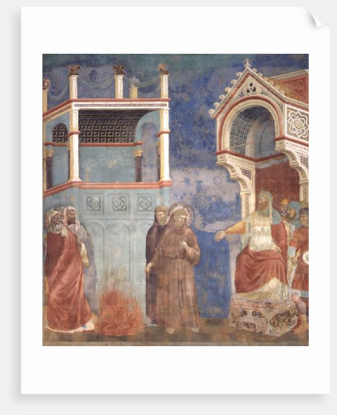 The Trial by Fire, St. Francis offers to walk through fire, to convert the Sultan of Egypt in 1219, 1296-97 by Giotto
