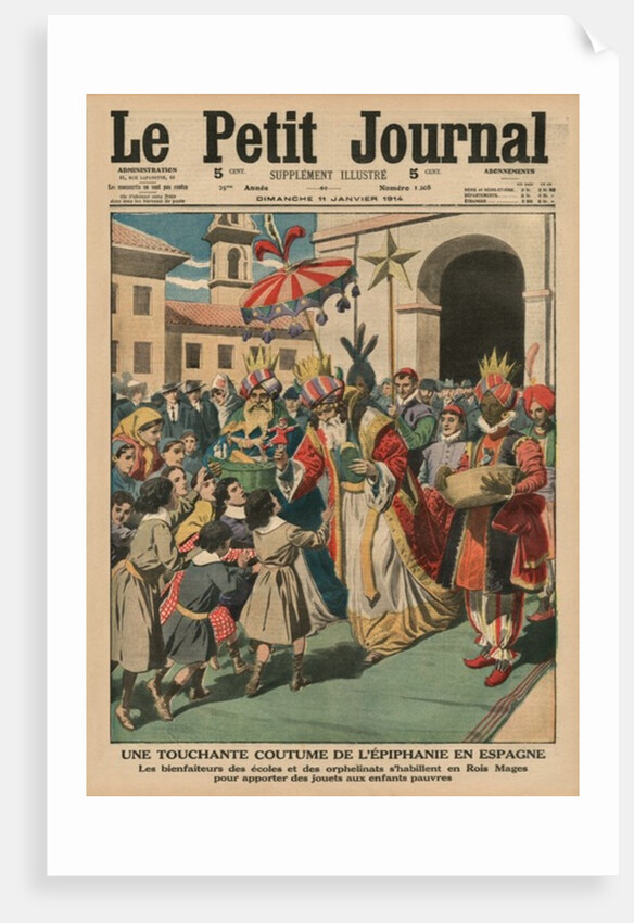 A touching Epiphany custom in Spain, the benefactors of schools and orphanages dressed up as Magi giving toys to poor children by French School