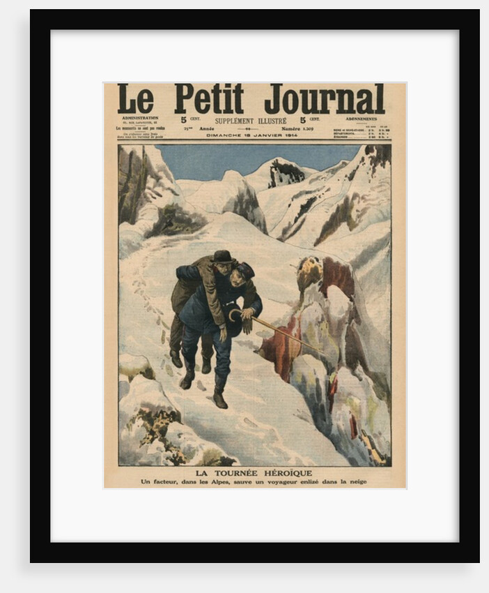 An heroic round, an Alpine postman rescuing a traveller stuck in the snow by French School
