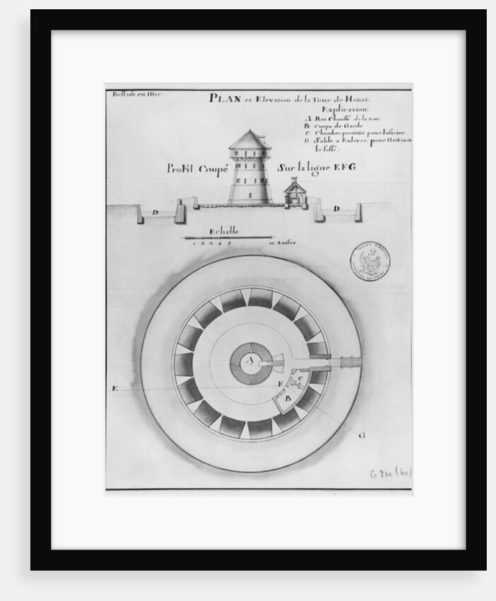 Belle Isle en Mer, plan and elevation of the tower of Houat, 1745 by French School