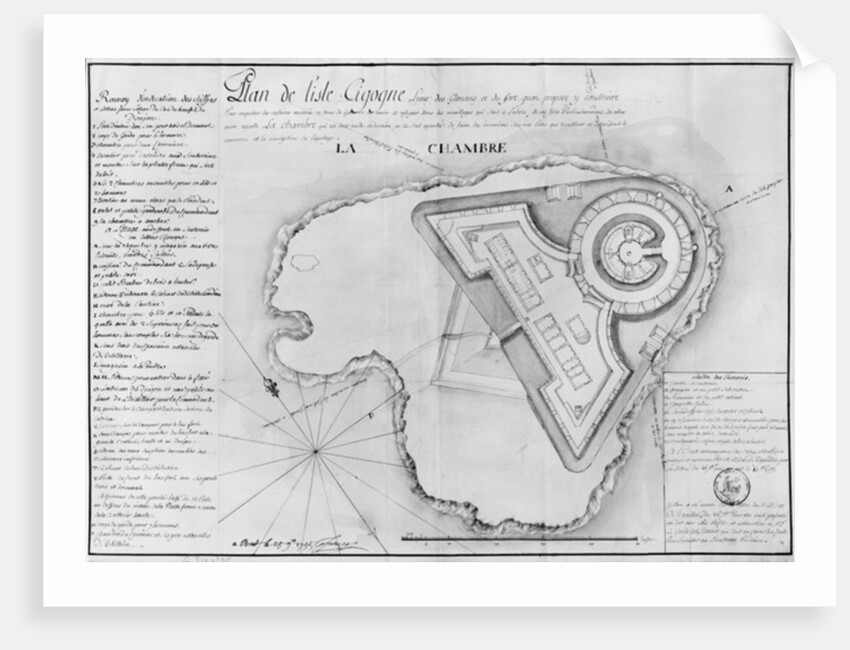 Plan of the Ile Cigogne and the project of a fort, Archipel des Glenan, 1745 by French School