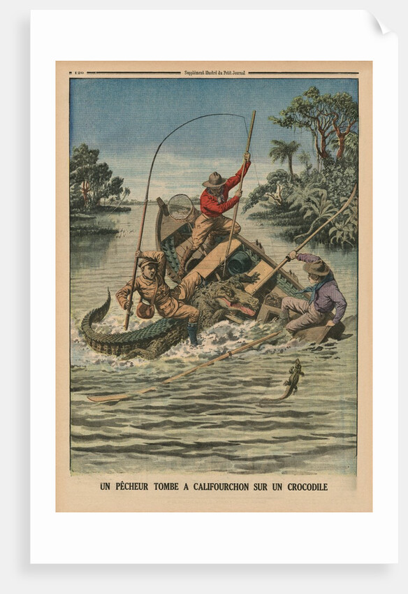 A fisherman astride a crocodile by French School