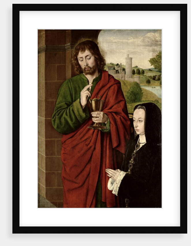 Anne of France Lady of Beaujeu, Duchess of Bourbon, presented by St. John the Evangelist, right hand wing of a triptych, c.1492-93 by Master of Moulins