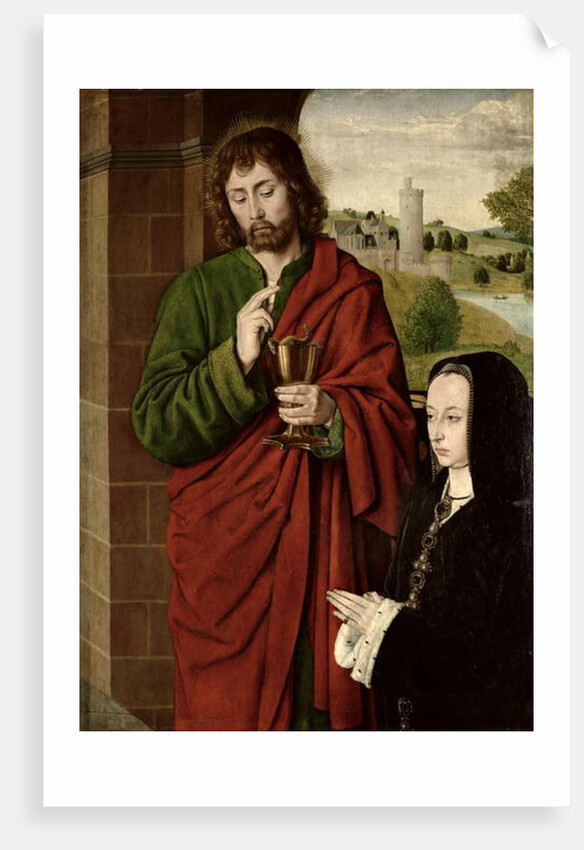 Anne of France Lady of Beaujeu, Duchess of Bourbon, presented by St. John the Evangelist, right hand wing of a triptych, c.1492-93 by Master of Moulins