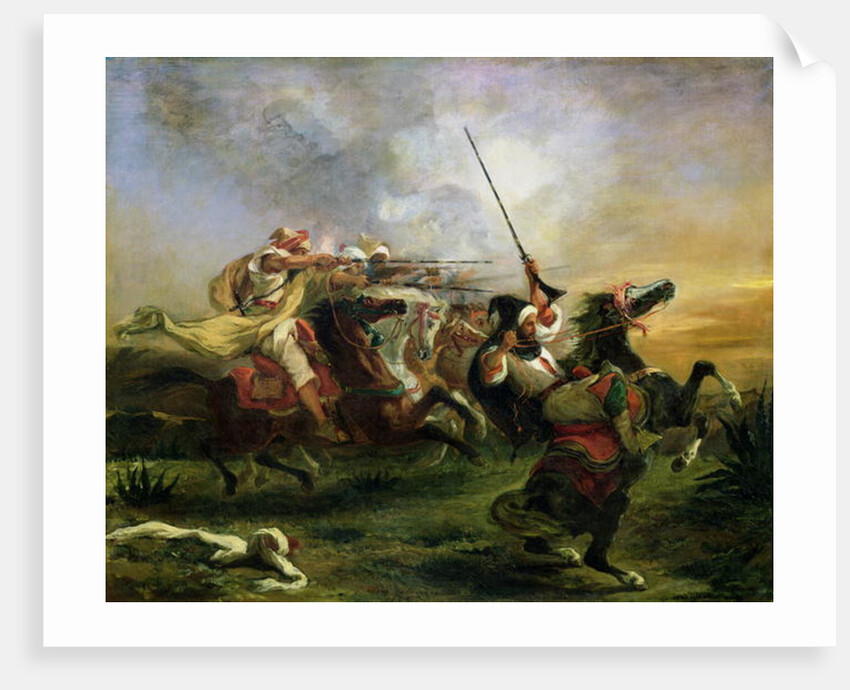 Moroccan horsemen in military action, 1832 by Ferdinand Victor Eugene Delacroix