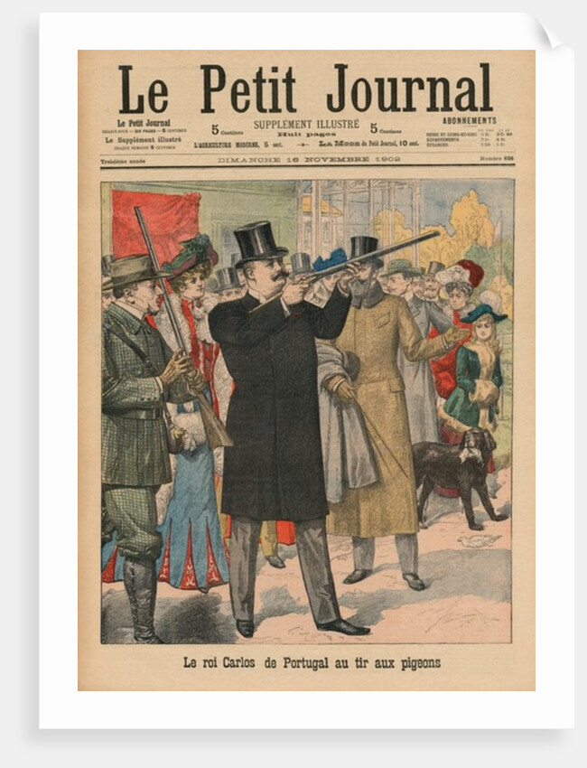 Carlos I, King of Portugal and the Algarves, aiming a rifle at pigeons by French School