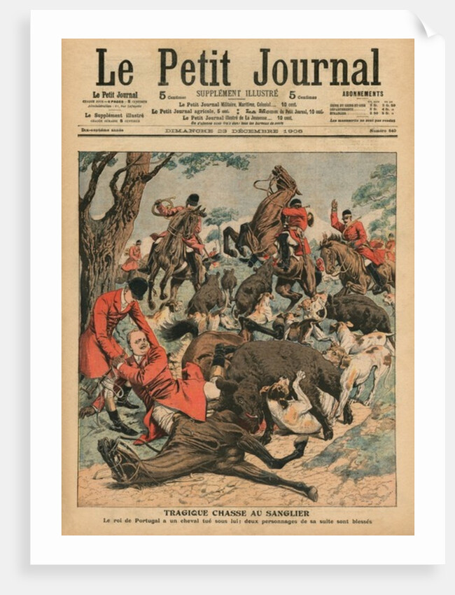 Tragic boar hunt, the horse of Carlos I, King of Portugal, is killed under him by French School