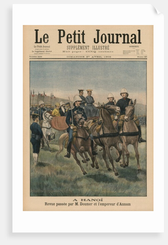 Military review by Paul Doumer, Governor General of French Indochina, and Emperor of Annam, Thanh Thai, in Hanoi by French School