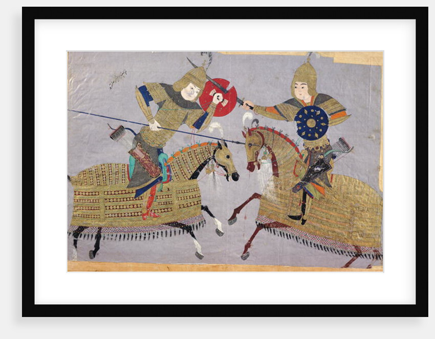 Two warriors on horseback in combat, School of Tabriz, c.1480 by Islamic School