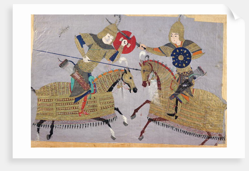 Two warriors on horseback in combat, School of Tabriz, c.1480 by Islamic School