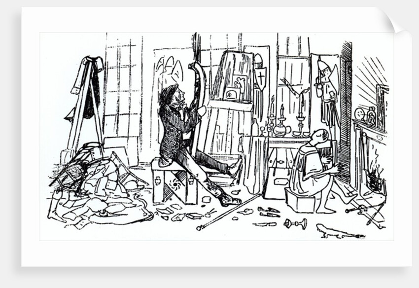 Edward Burne-Jones at work in his studio at 17 Red Lion Square, London, c.1857 by English School