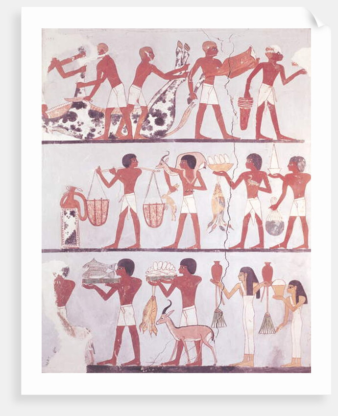Scene of butchers and servants bringing offerings by Egyptian 18th Dynasty