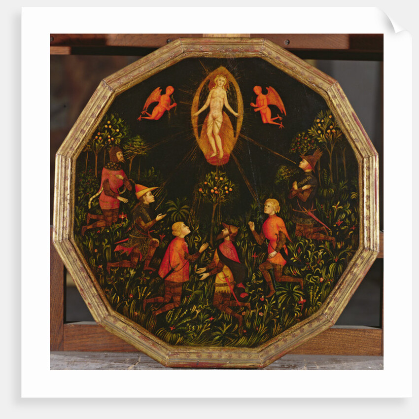 Confinement tray depicting the Triumph of Venus venerated by six legendary lovers: Achilles, Tristan, Lancelot, Samson, Paris and Troilus by Italian School