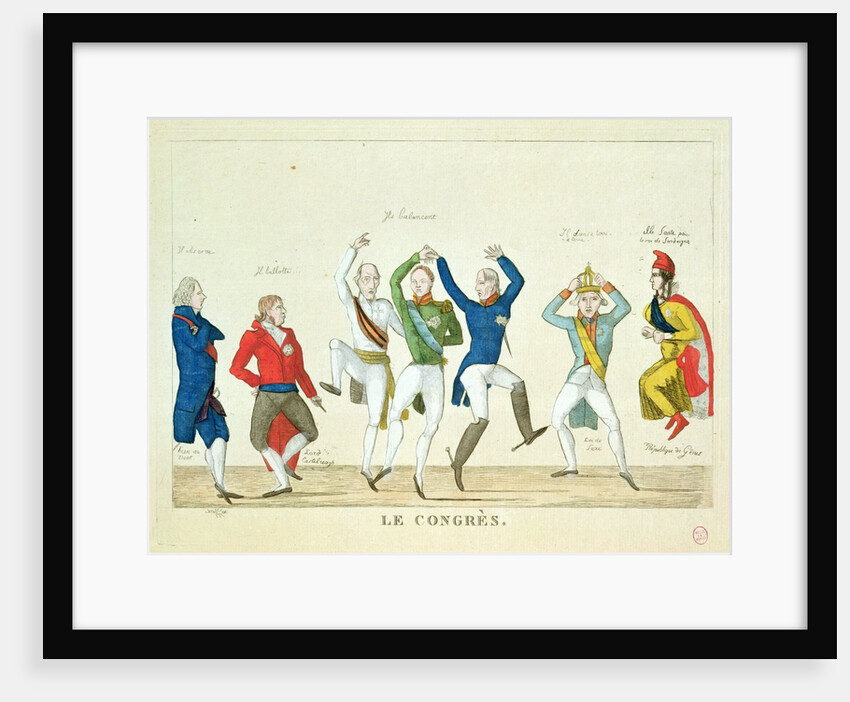 Satirical cartoon depicting the key protagonists in a dance at the Congress of Vienna in 1815 by French School