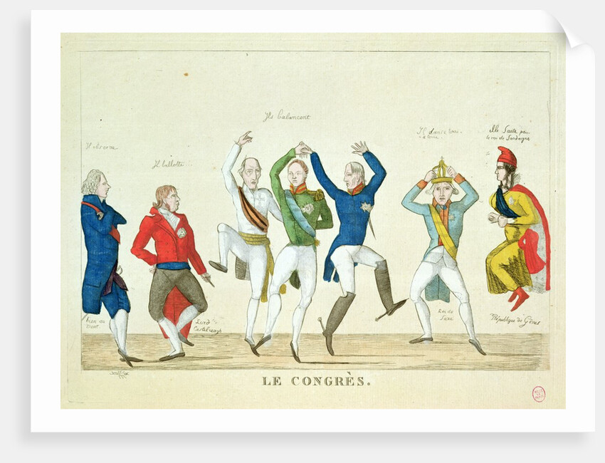 Satirical cartoon depicting the key protagonists in a dance at the Congress of Vienna in 1815 by French School