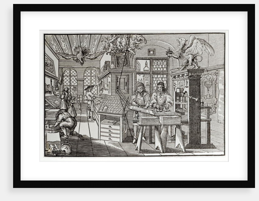 Interior of a printing works in Nuremberg, 17th century by School German