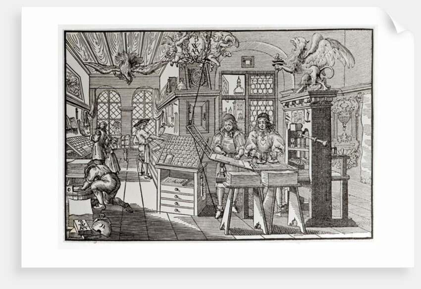 Interior of a printing works in Nuremberg, 17th century by School German