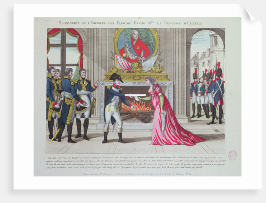 Magnanimity of Emperor Napoleon towards the Princess of Hatzfeld, 1806 by French School