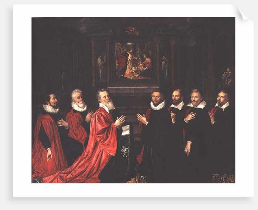 The Corps de Ville praying before an altarpiece of the Nativity, 1614 by French School