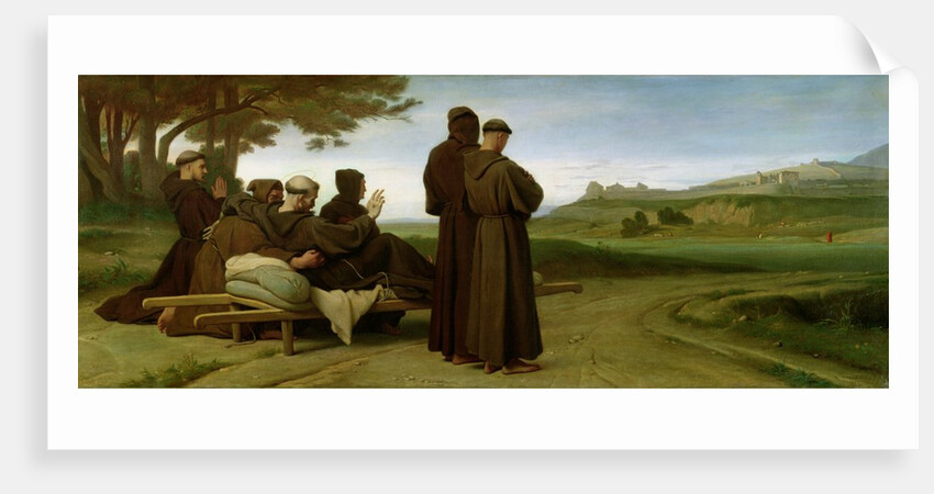 St. Francis of Assisi, while being carried to his final resting place at Saint-Marie-des-Anges, blesses the town of Assisi in 1226, 1853 by Francois Leon Benouville