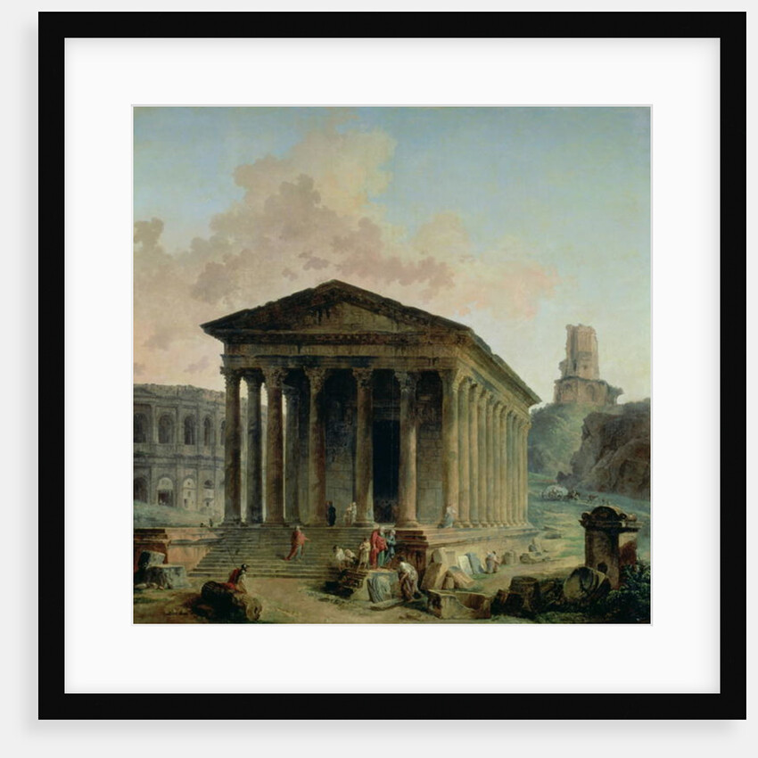 The Maison Carree with the Amphitheatre and the Tour Magne at Nimes, 1786-87 by Hubert Robert