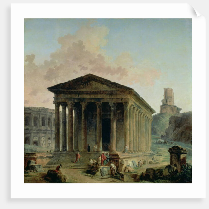 The Maison Carree with the Amphitheatre and the Tour Magne at Nimes, 1786-87 by Hubert Robert