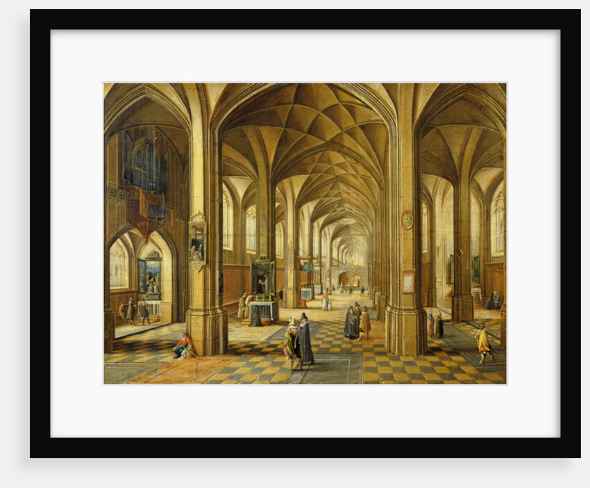 Interior of a Gothic style church with three naves by Hendrik the Younger Steenwyck
