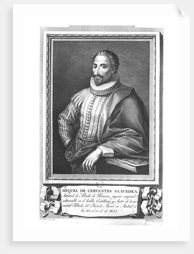 Portrait of Miguel de Cervantes Saavedra engraved by Fernando Selma by Gregorio (after) Ferro